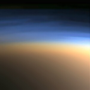 Titan's high-altitude layers of haze (enhanced)
